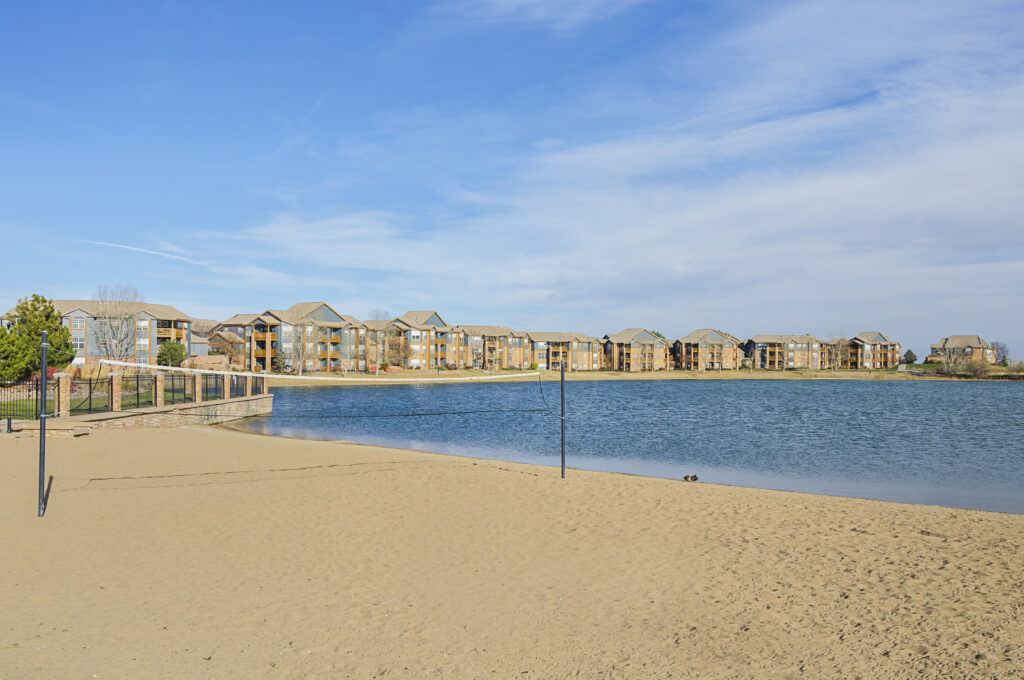Sand volleyball court by the water