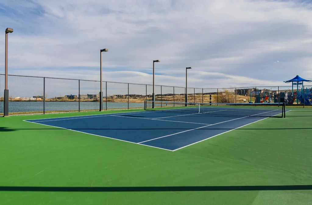 Outdoor tennis courts by the water
